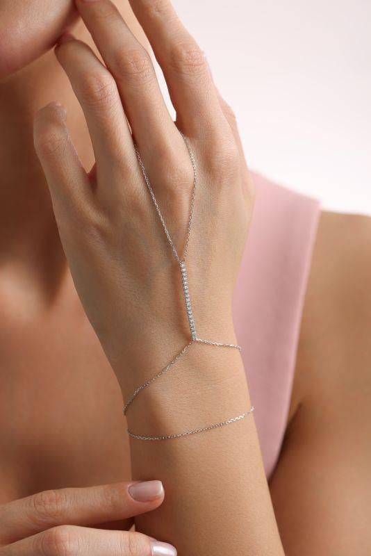 925 Ayar Gümüş Rodyum Kaplama Zirkon Taşlı Çubuk Model Şahmeran Bileklik 