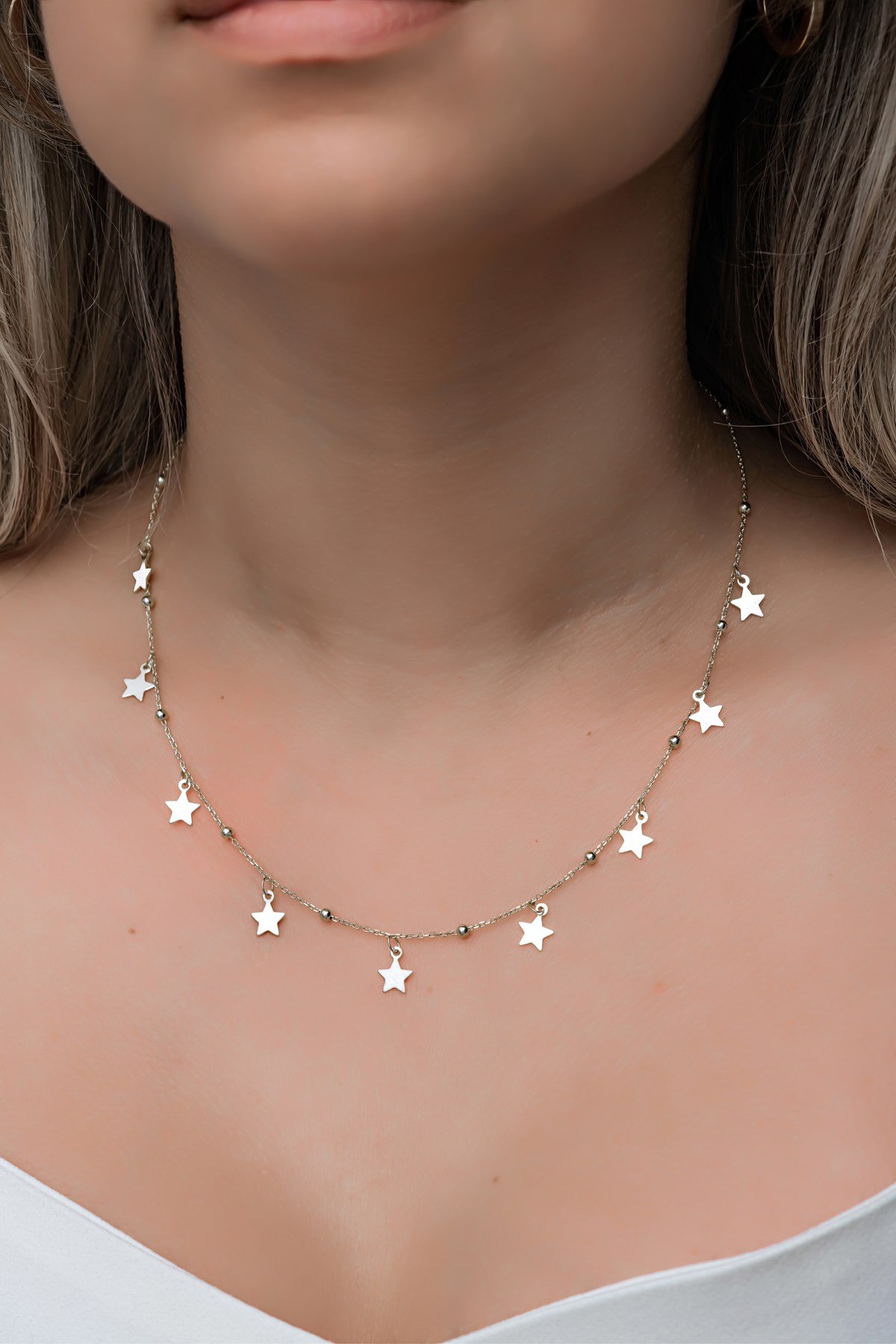 925 Ayar Gümüş Rodyumlu Minik Toplu Yıldızlı Şans Kolye