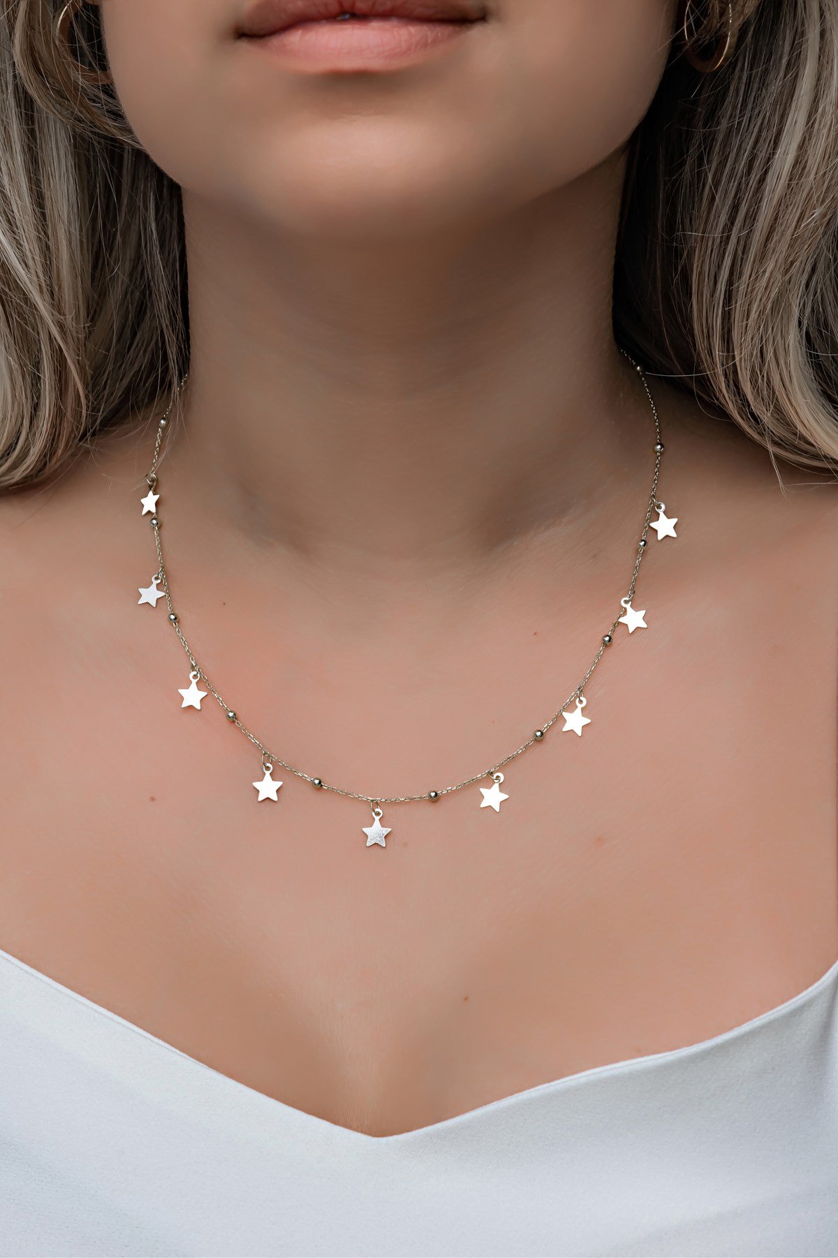 925 Ayar Gümüş Rodyumlu Minik Toplu Yıldızlı Şans Kolye