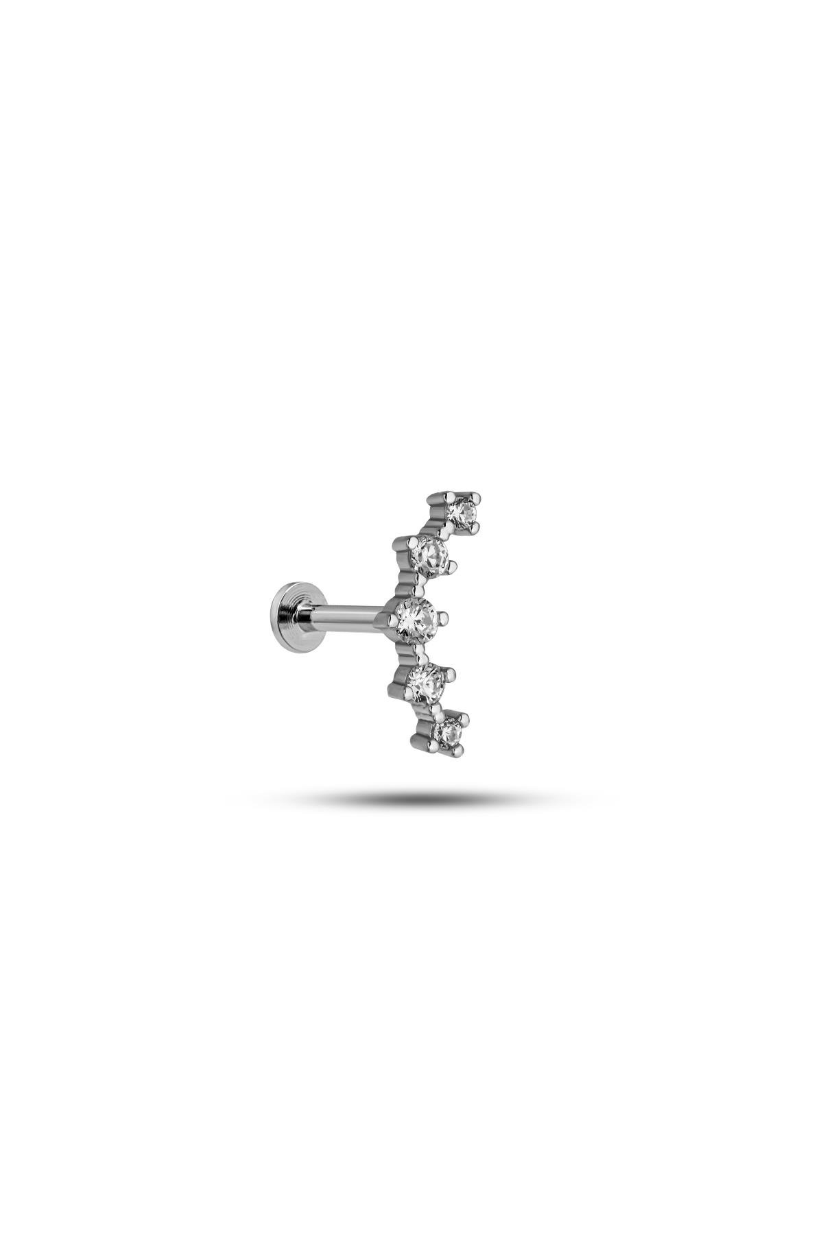 925 Ayar Gümüş Rodyumlu Minimal Altı Taşlı Model Tragus Piercing Küpe