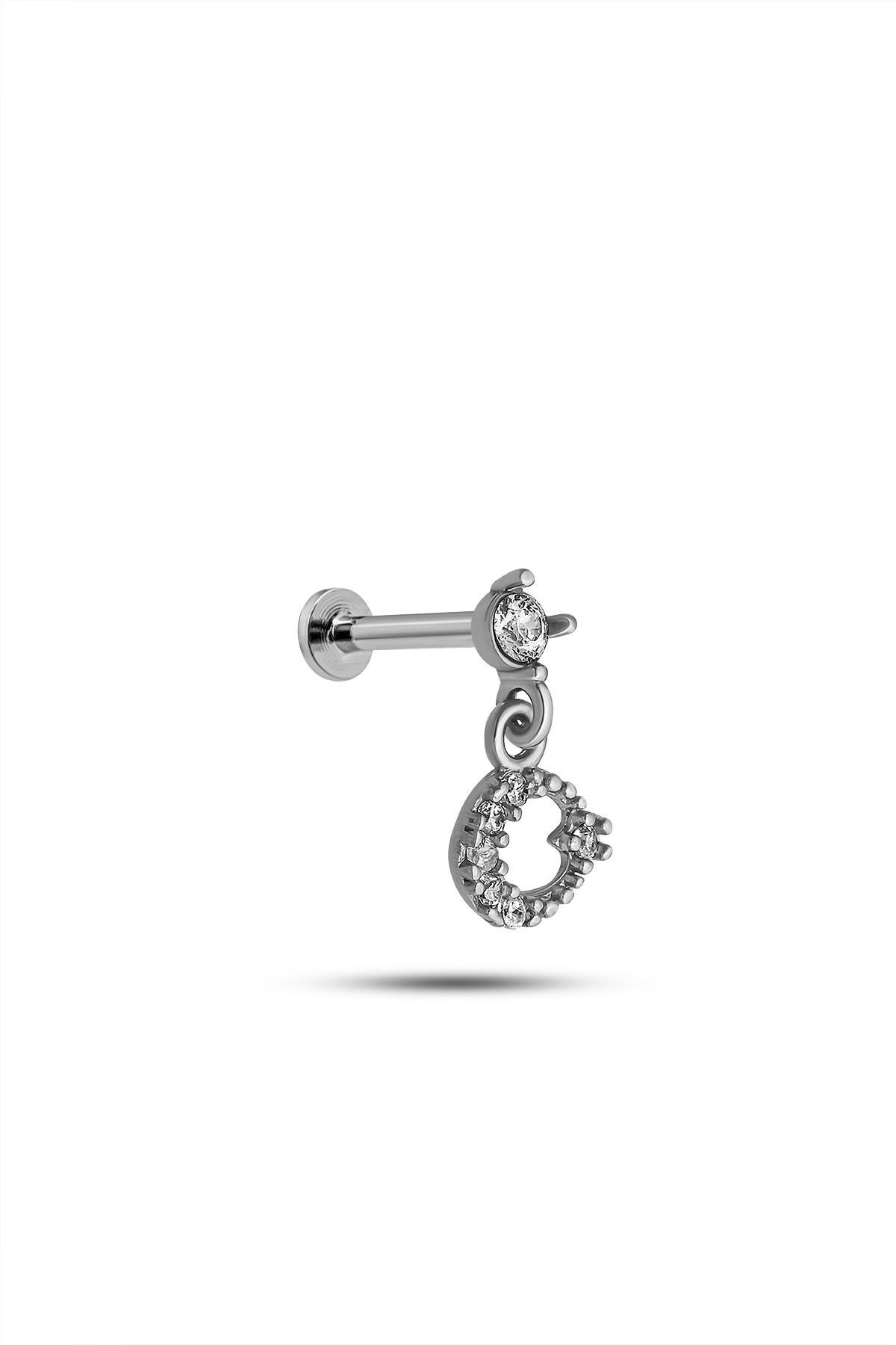 925 Ayar Gümüş Rodyumlu Minimal Ayyıldız Tragus Piercing Küpe