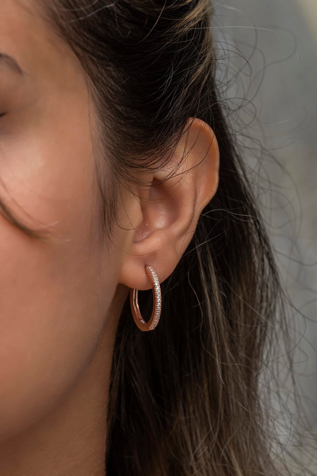 925 Ayar Gümüş Rose 20 mm Tamtur Halka Küpe