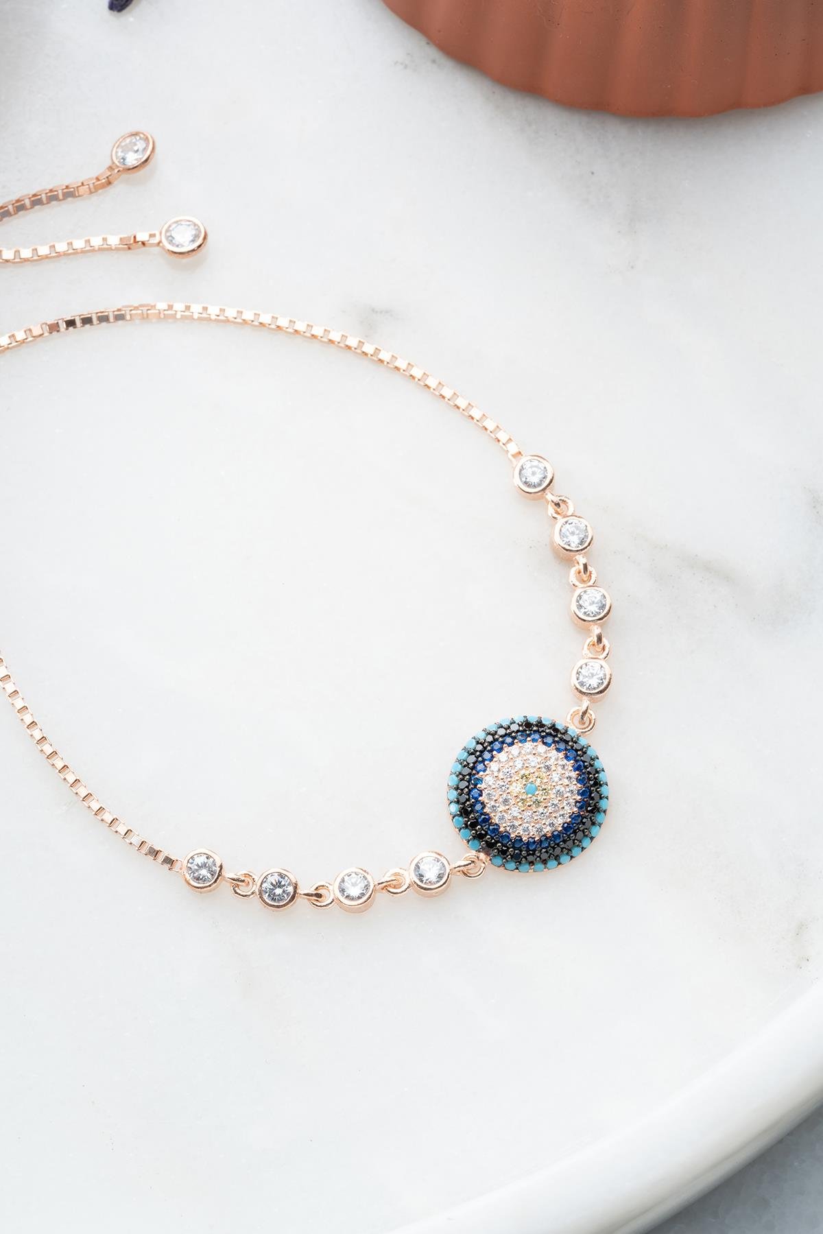 925 Ayar Gümüş Rose Ayarlanabilir Asansörlü Nazar Bileklik