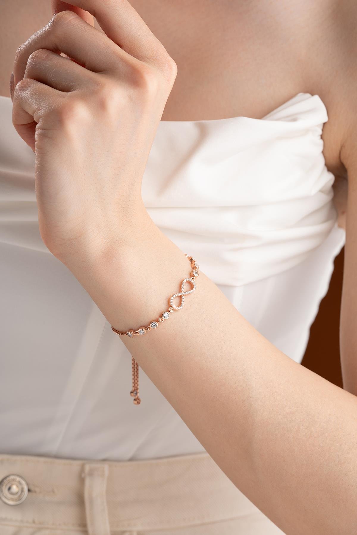 925 Ayar Gümüş Rose Ayarlanabilir Asansörlü Sonsuzluk Bileklik