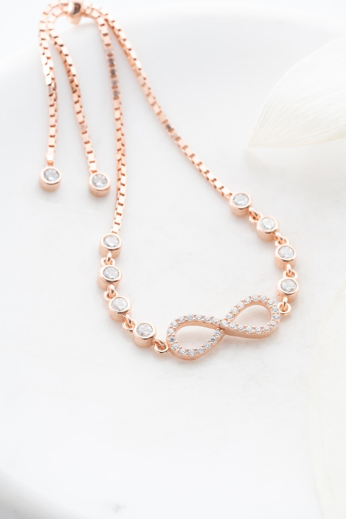 925 Ayar Gümüş Rose Ayarlanabilir Asansörlü Sonsuzluk Bileklik