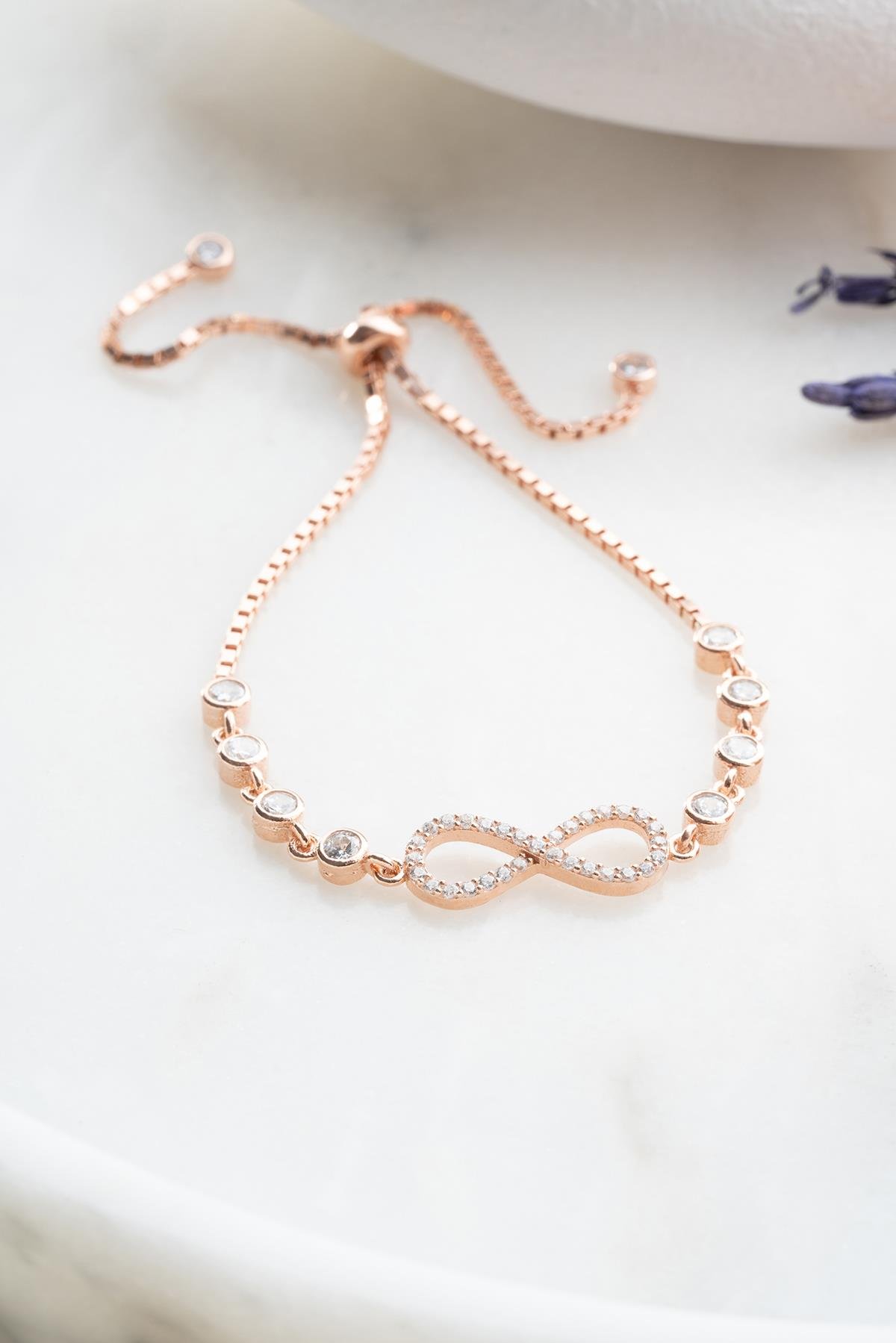 925 Ayar Gümüş Rose Ayarlanabilir Asansörlü Sonsuzluk Bileklik