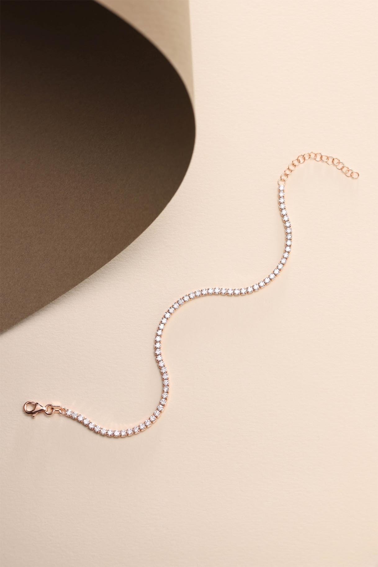 925 Ayar Gümüş Rose Kaplama 2 mm Zirkon Taşlı Suyolu Bileklik 