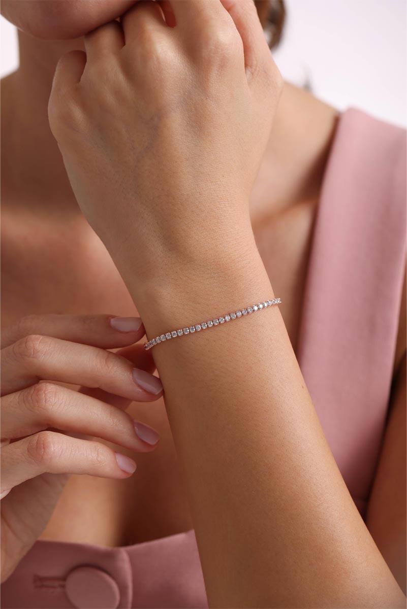 925 Ayar Gümüş Rose Kaplama 2 mm Zirkon Taşlı Suyolu Bileklik 