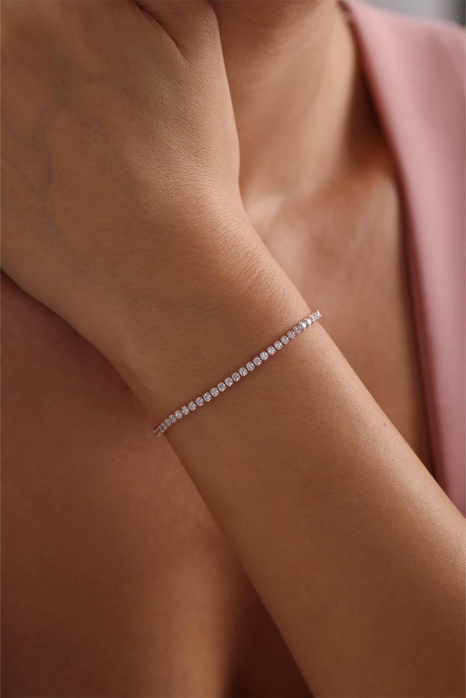 925 Ayar Gümüş Rose Kaplama 2 mm Zirkon Taşlı Suyolu Bileklik 