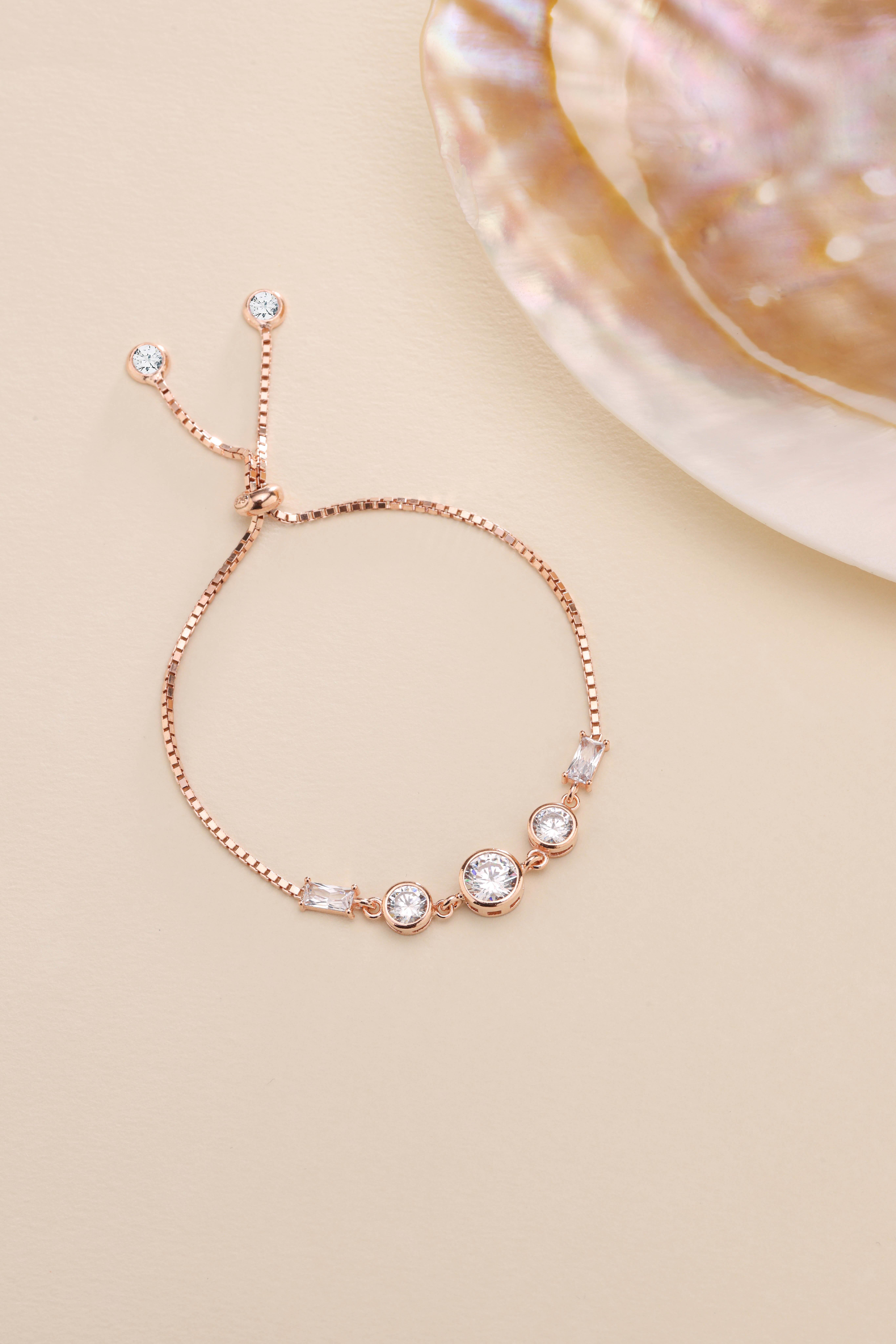 925 Ayar Gümüş Rose Kaplama Ayarlanabilir Asansörlü Üçtaş Model Bileklik 