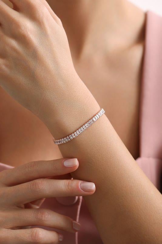 925 Ayar Gümüş Rose Kaplama Baget Taşlı Suyolu Model Bileklik 