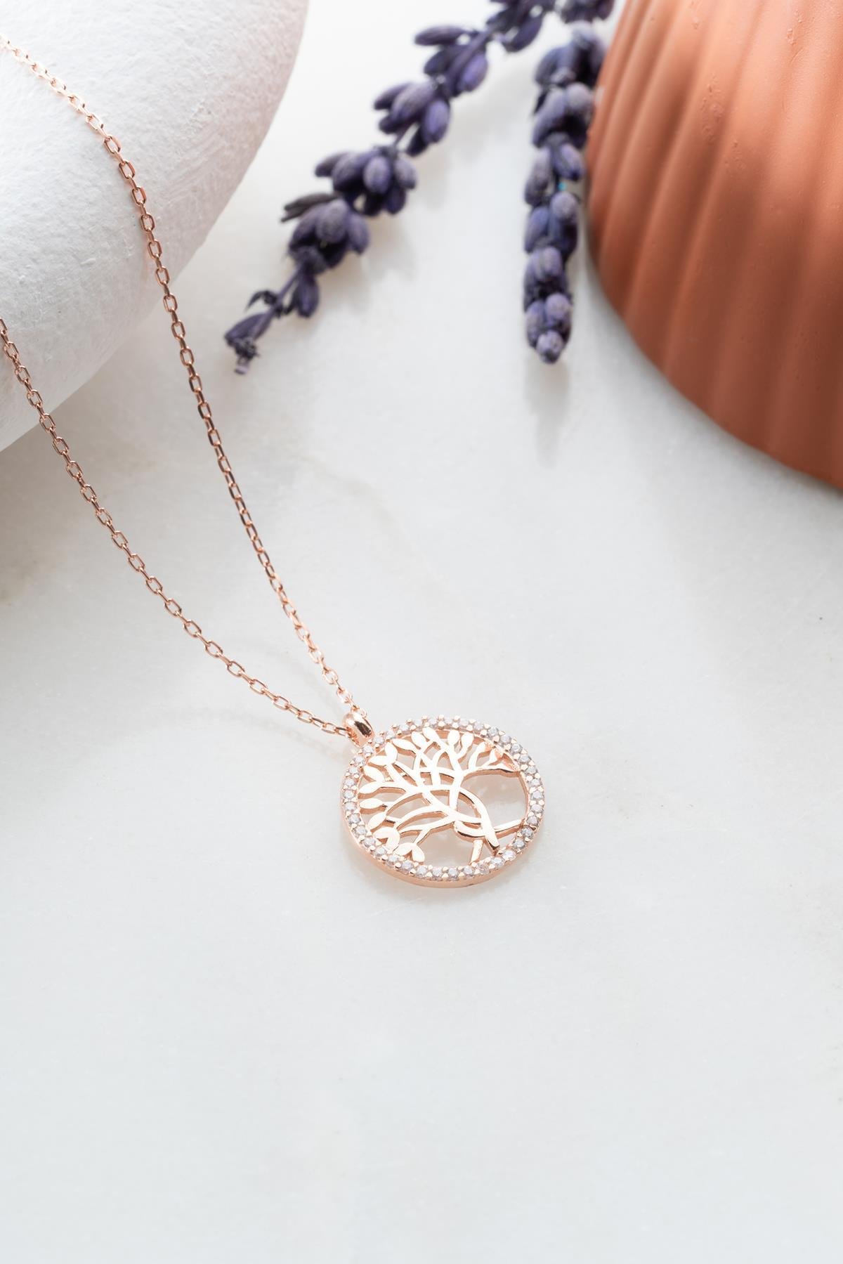 925 Ayar Gümüş Rose Kaplama Hayat Ağacı Kolye