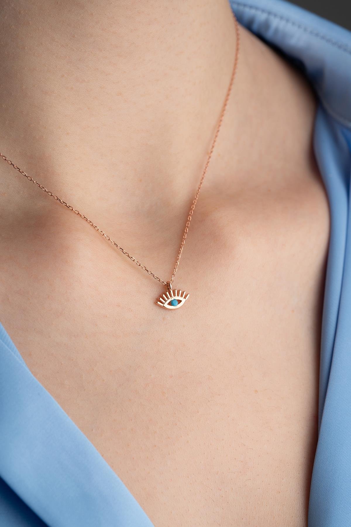 925 Ayar Gümüş Rose Kaplama Minimal Göz Kolye