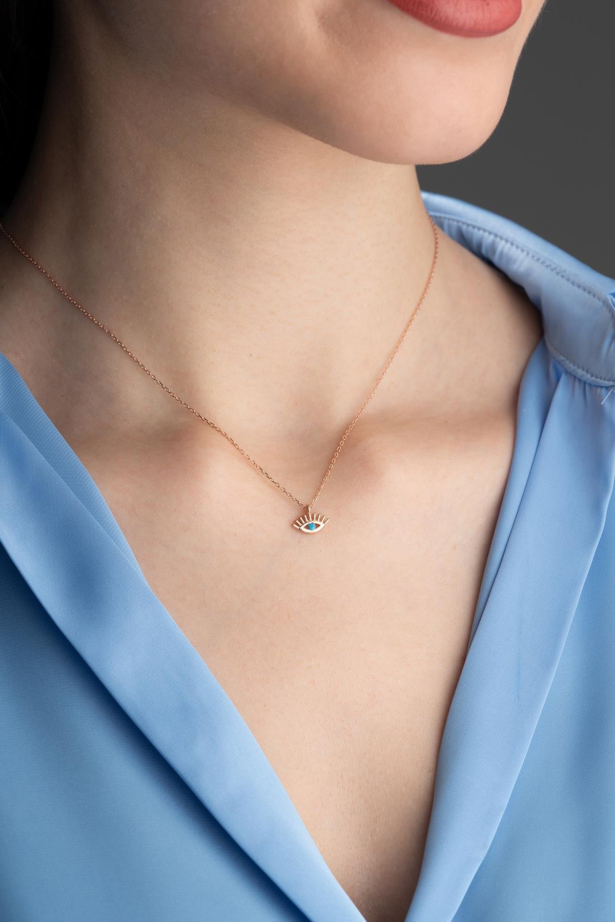 925 Ayar Gümüş Rose Kaplama Minimal Göz Kolye