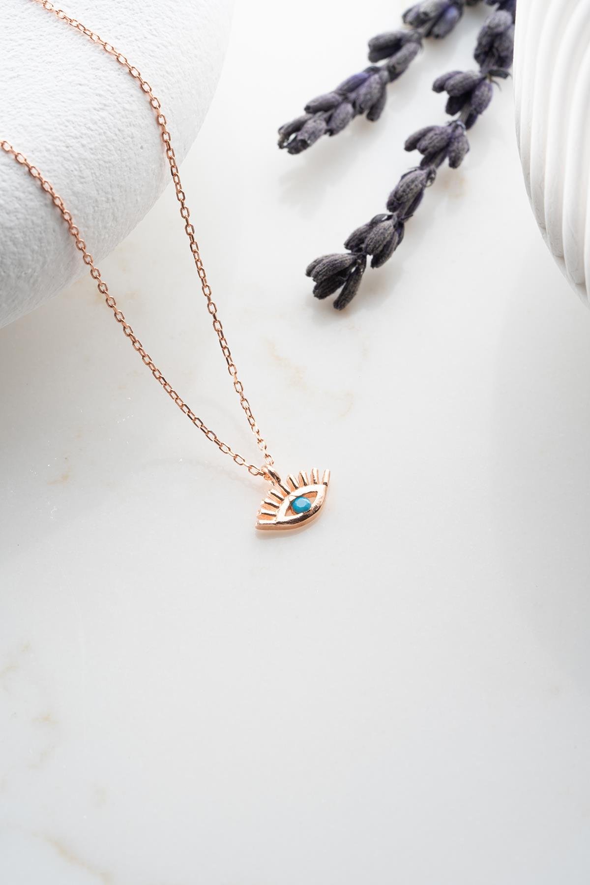 925 Ayar Gümüş Rose Kaplama Minimal Göz Kolye