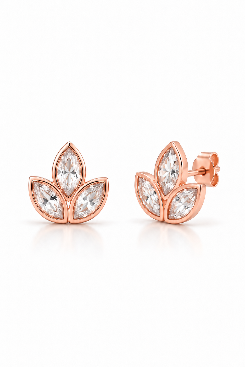 925 Ayar Gümüş Rose Kaplama Minimal Lotus Çiçeği Küpe