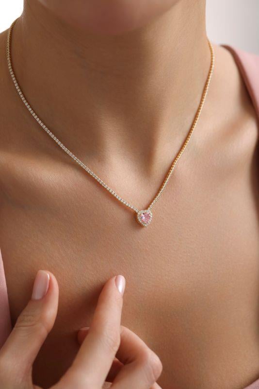 925 Ayar Gümüş Rose Kaplama Pembe Taşlı Suyolu Kolye