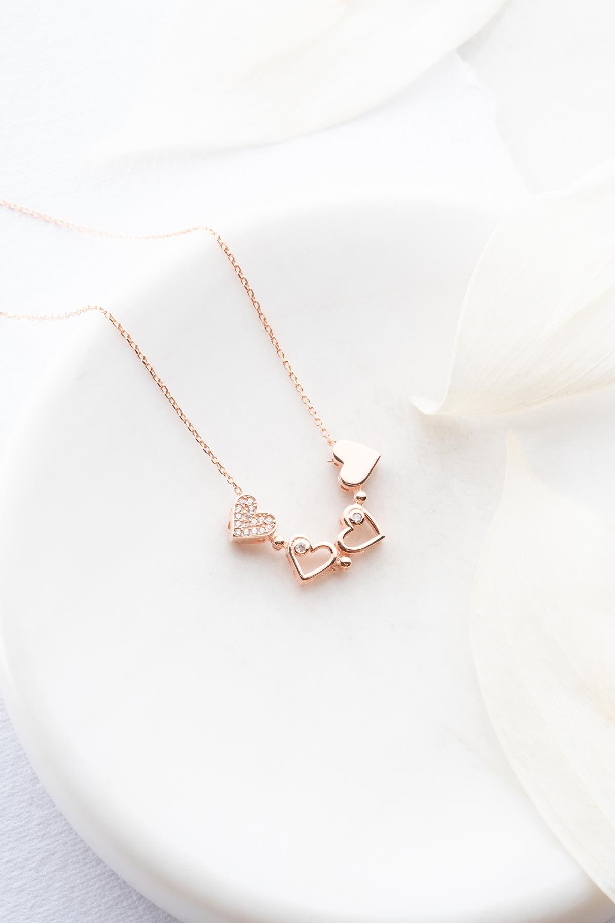 925 Ayar Gümüş Rose Mıknatıslı Ayrılabilir 4 Kalpli Yonca Kolye