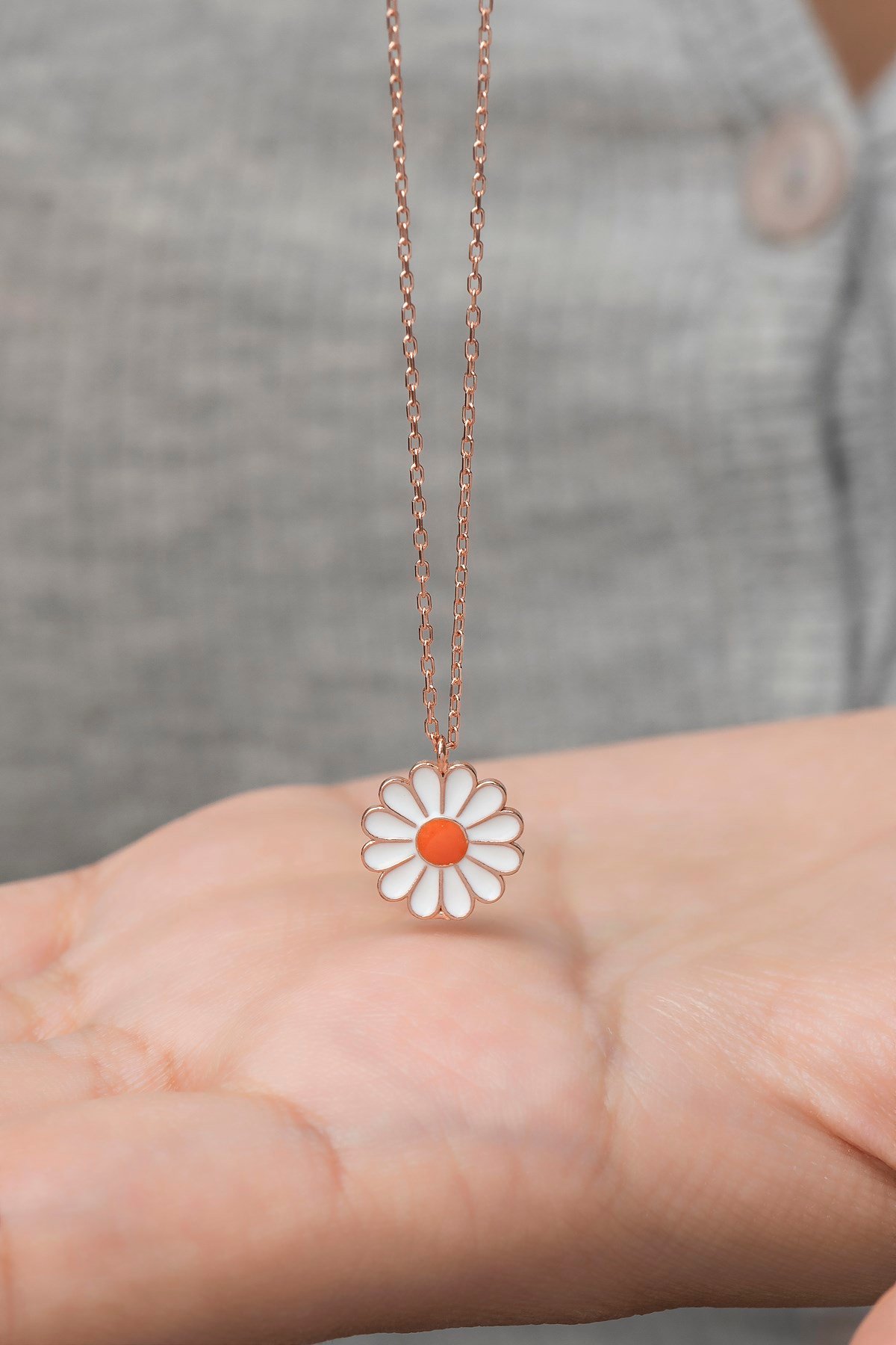 925 Ayar Gümüş Rose Mineli Papatya Kolye