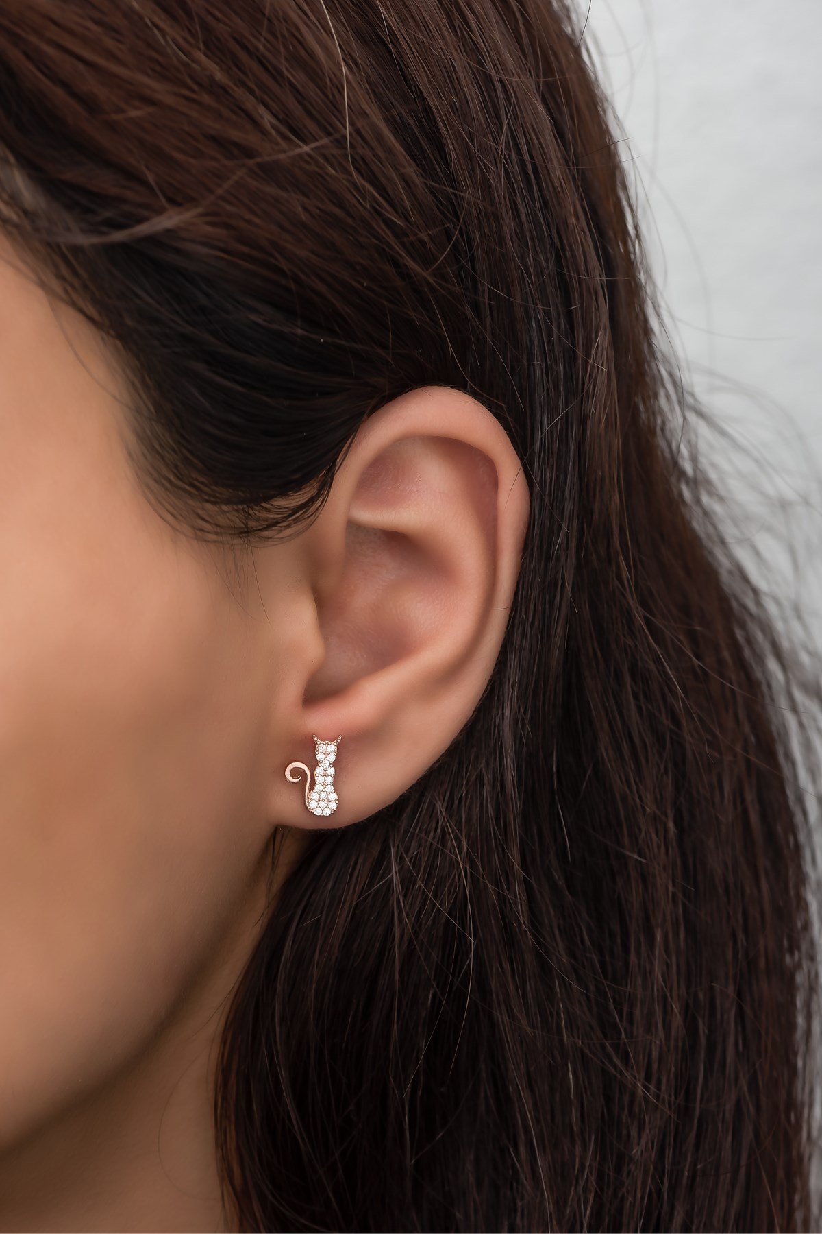 925 Ayar Gümüş Rose Minik Kedi Küpe