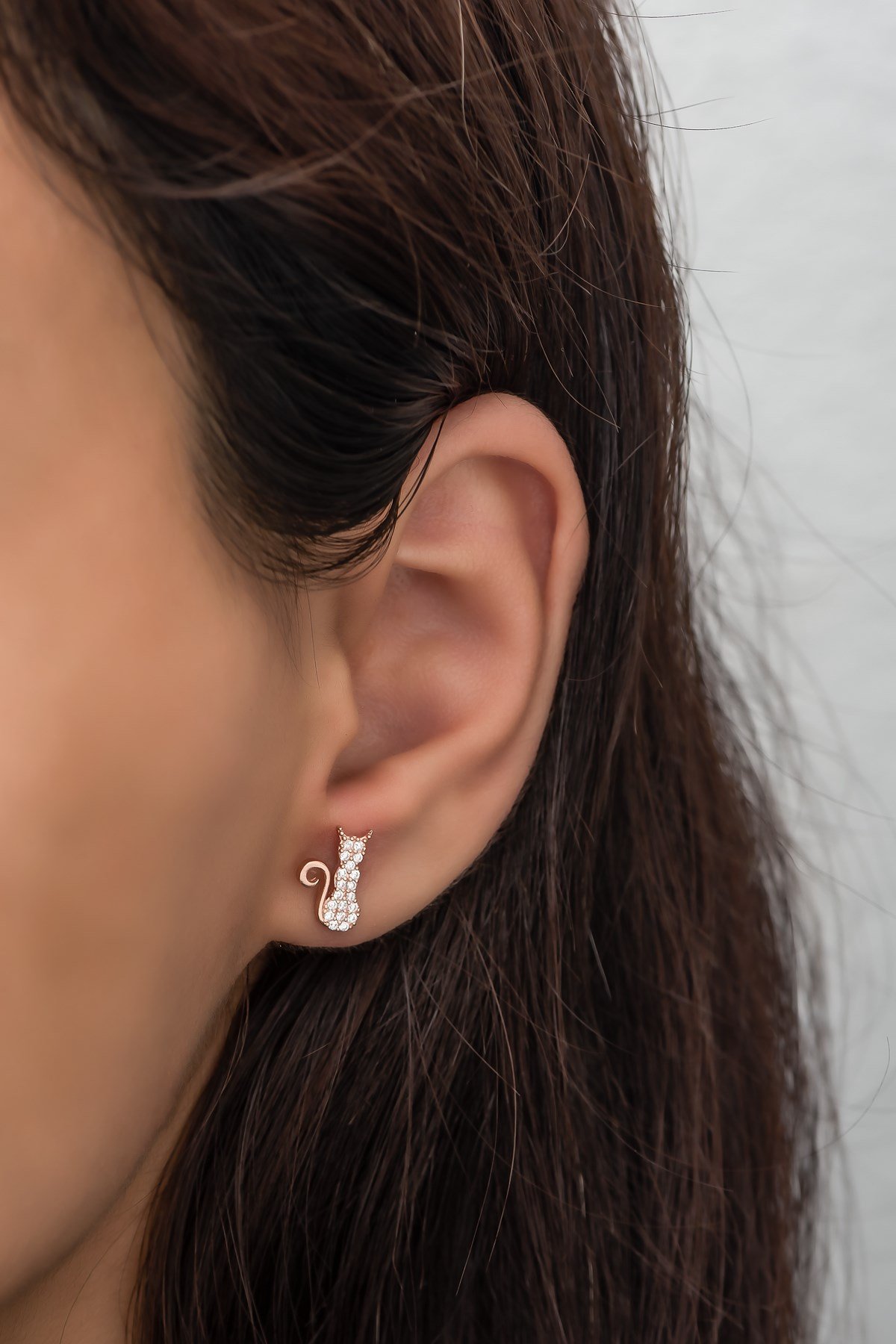 925 Ayar Gümüş Rose Minik Kedi Küpe