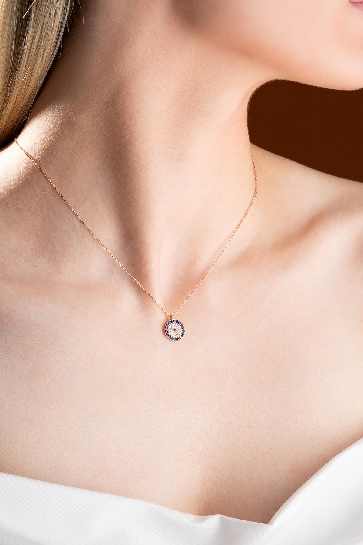 925 Ayar Gümüş Rose Minimal Nazar Kolye