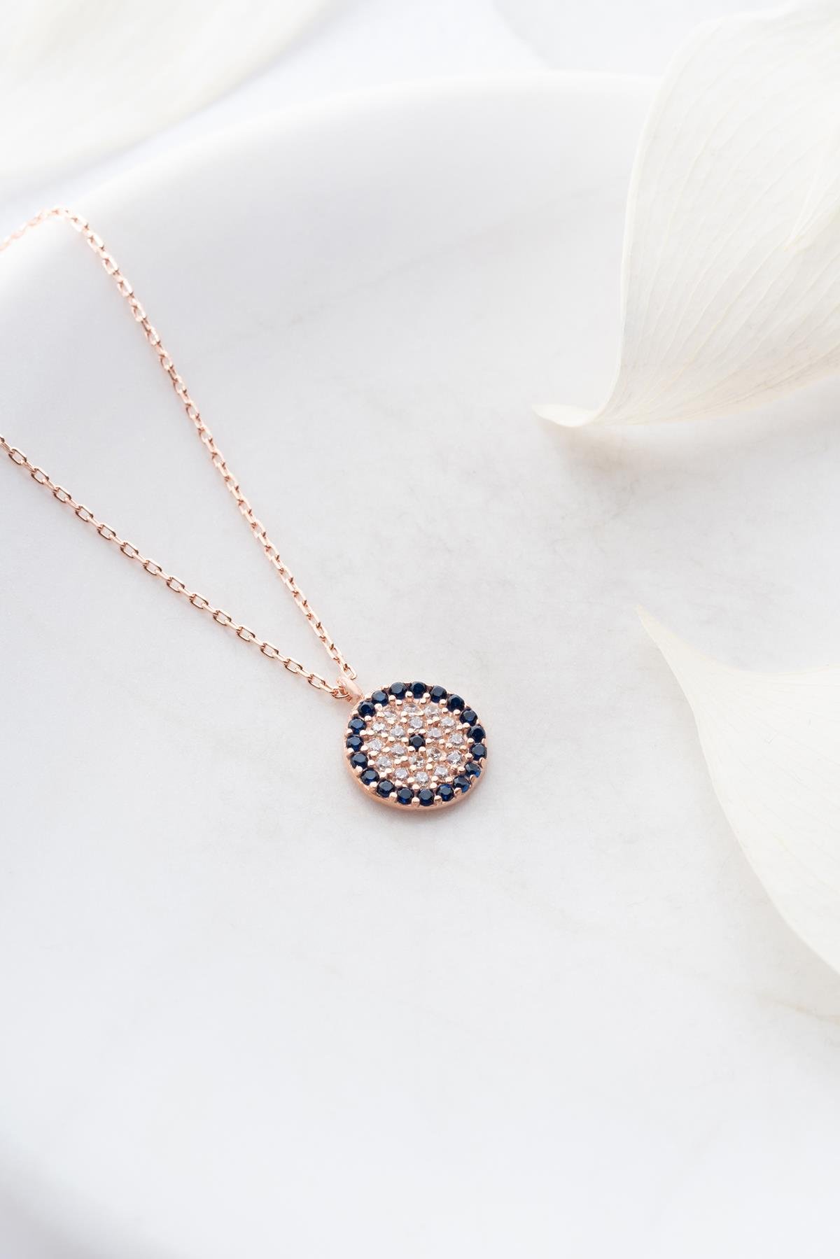 925 Ayar Gümüş Rose Minimal Nazar Kolye