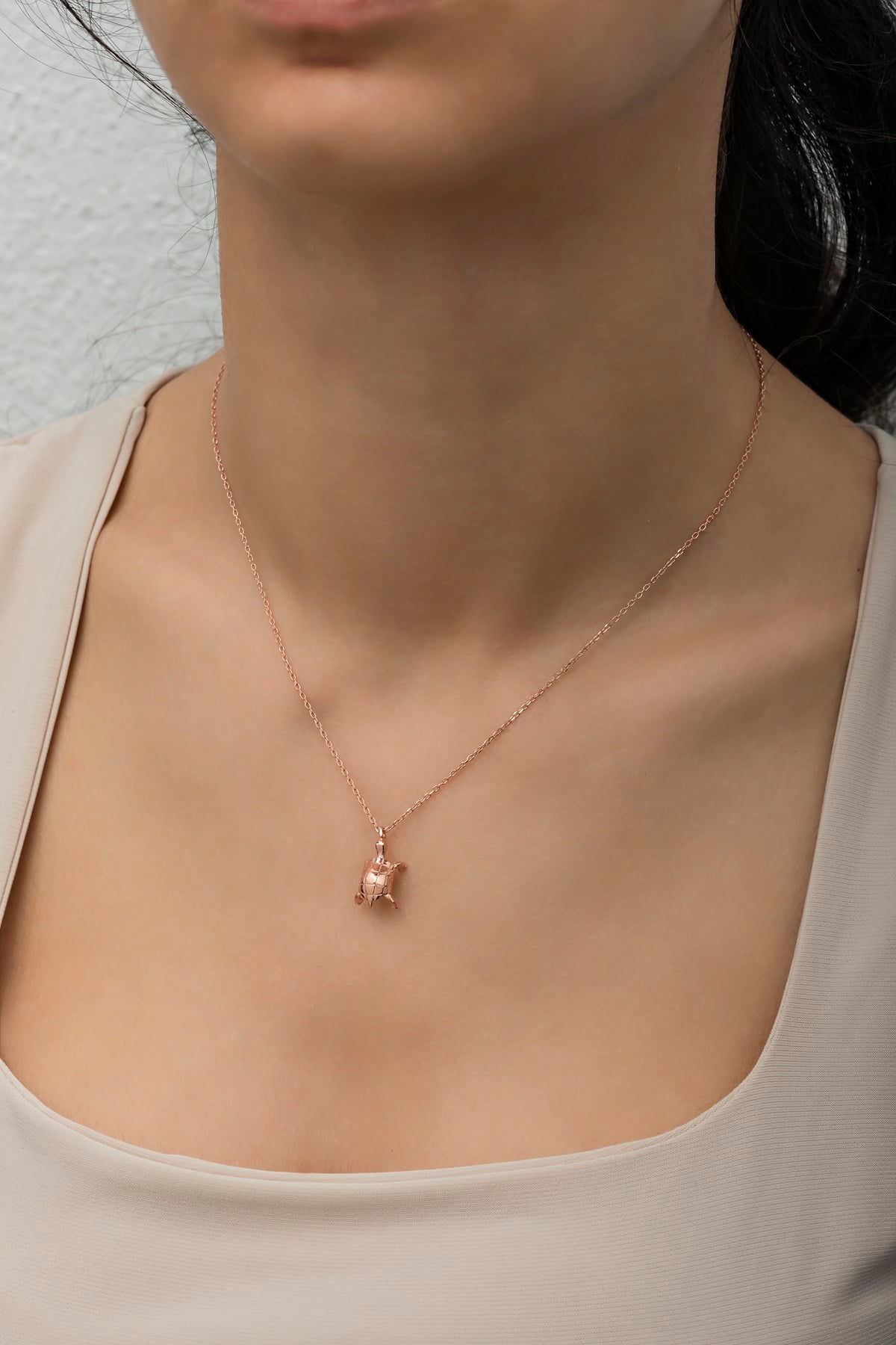 925 Ayar Gümüş Rose Sade Kaplumbağa Kolye