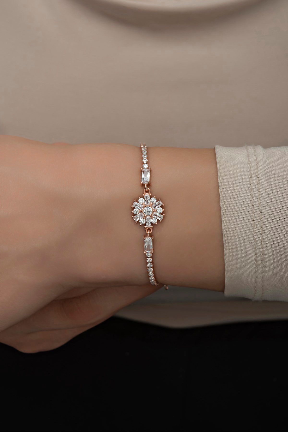 925 Ayar Gümüş Rose Suyolu Çiçek Bileklik