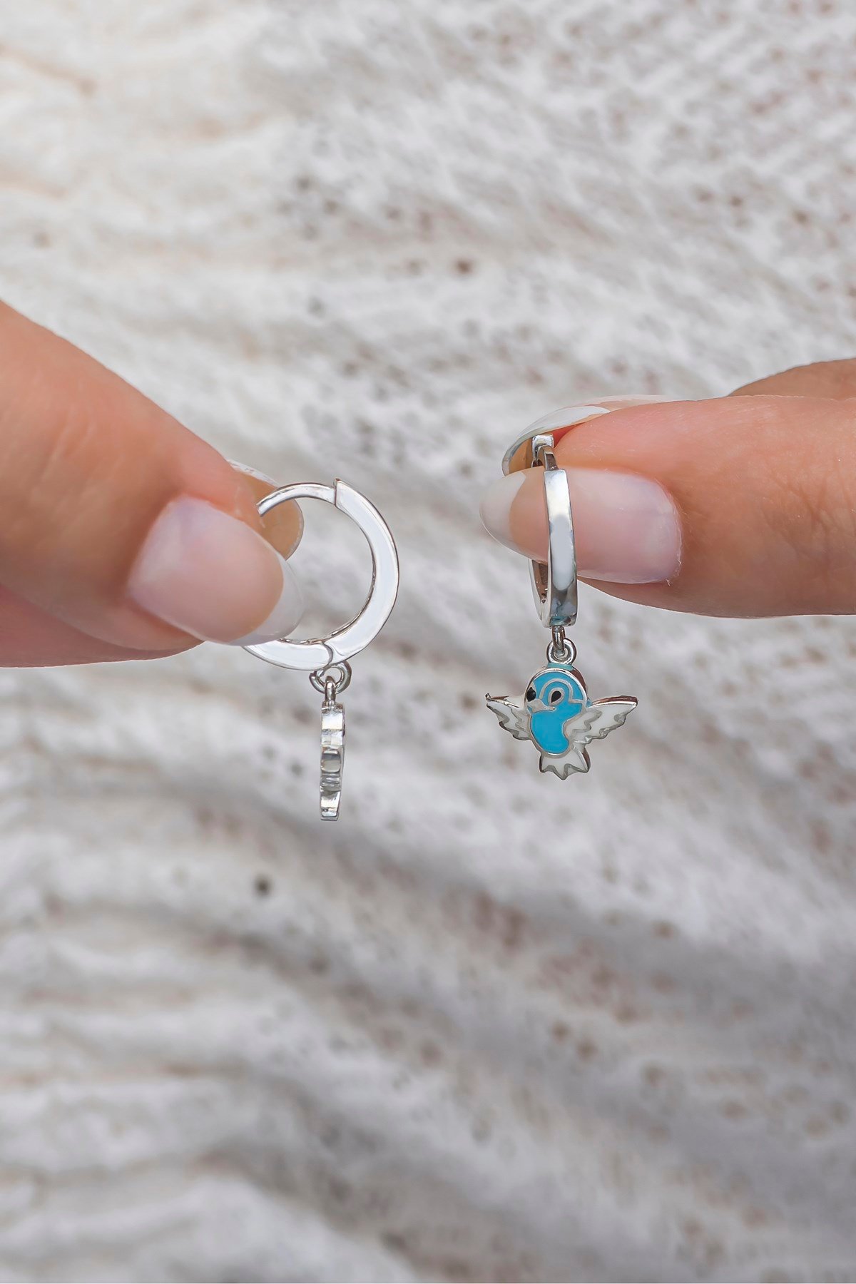 925 Ayar Gümüş Sallantılı Mavi Mineli Kuş Küpe