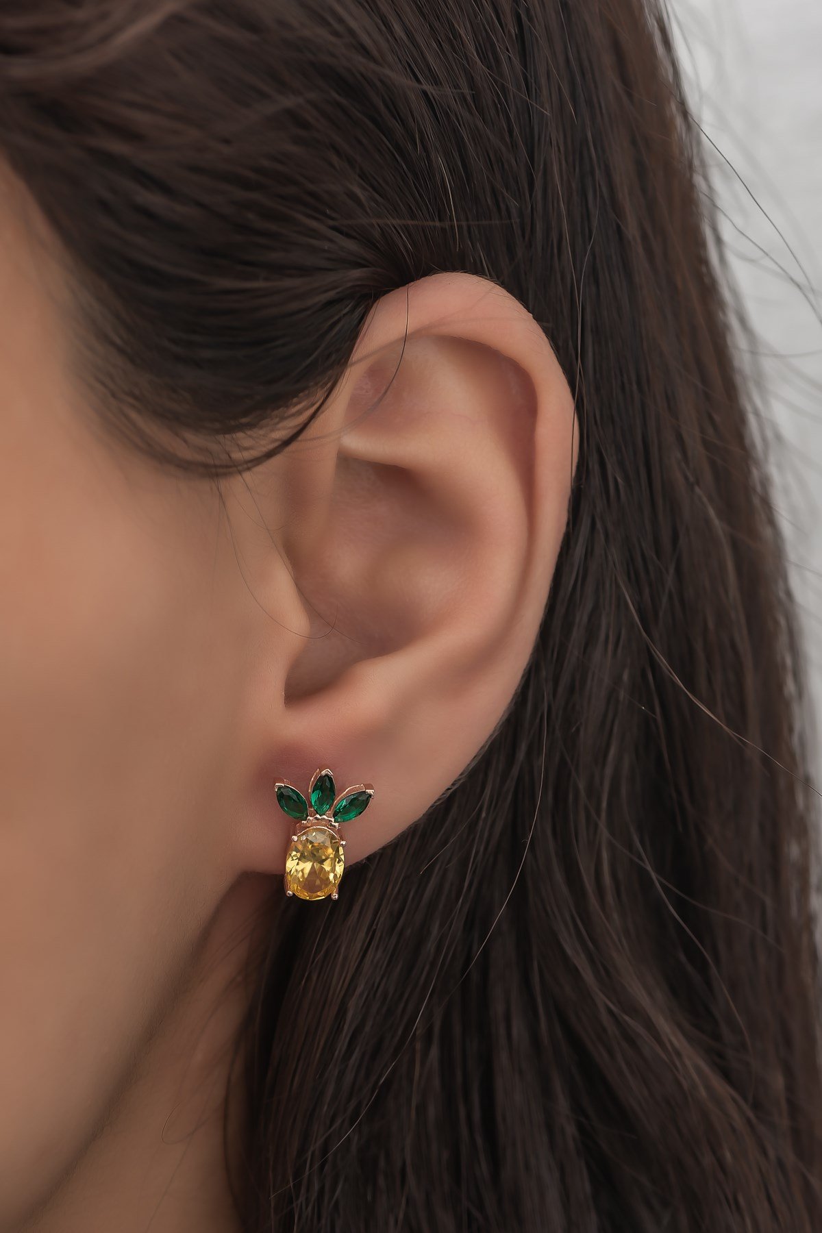 925 Ayar Gümüş Sitrin Taşlı Ananas Küpe