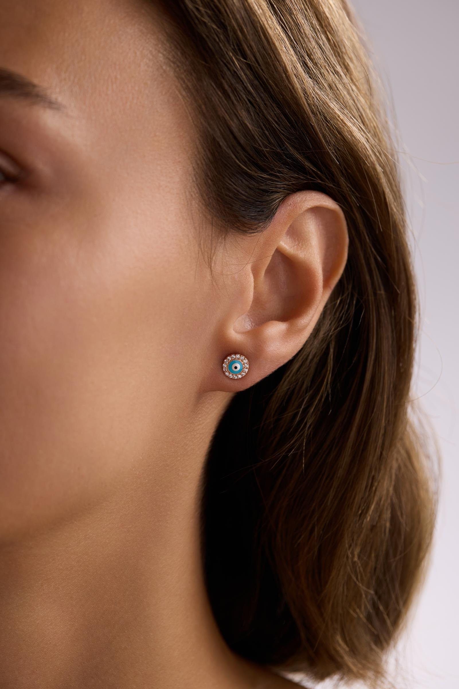 925 Ayar Gümüş Turkuaz Mineli Minik Nazar Küpe