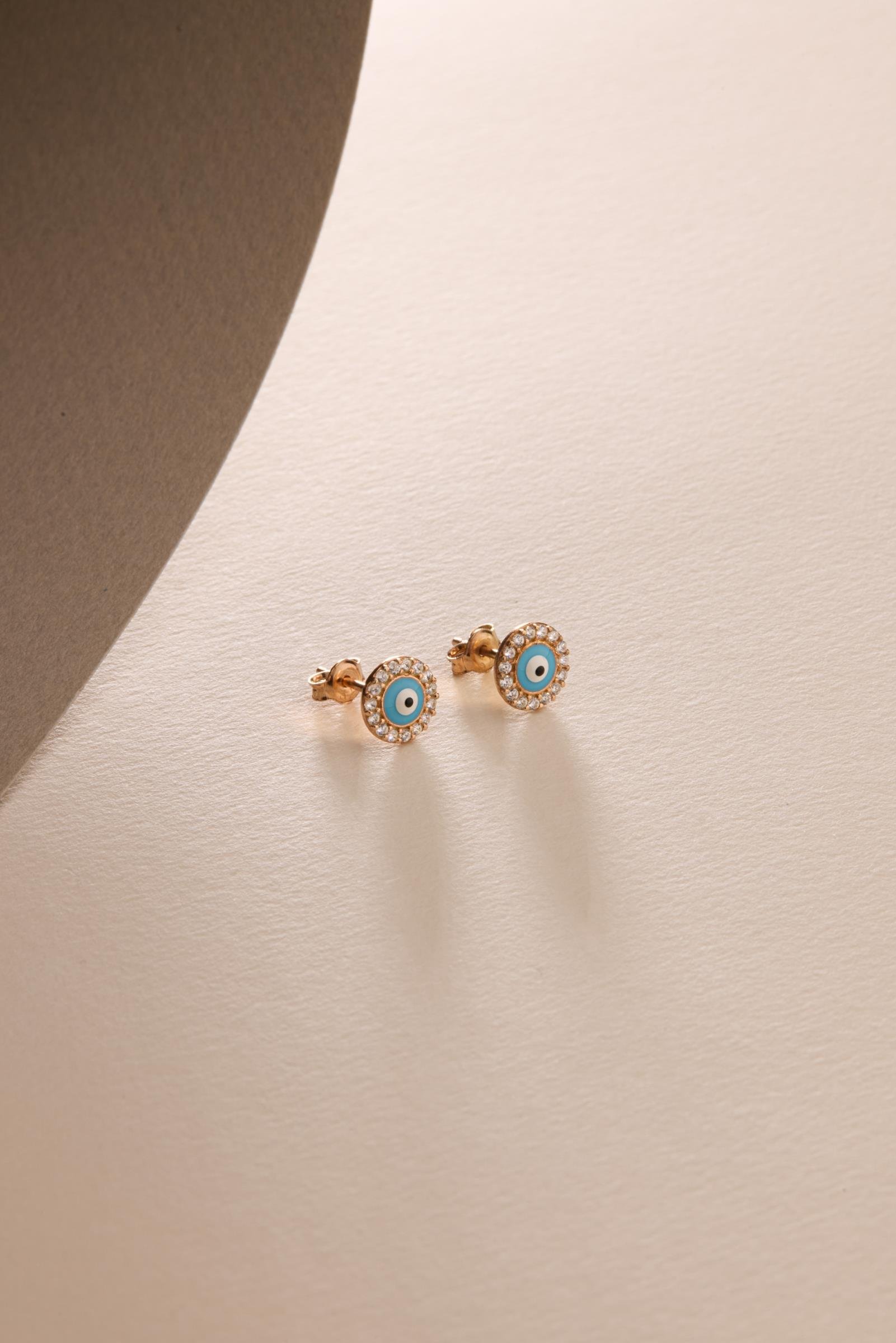 925 Ayar Gümüş Turkuaz Mineli Minik Nazar Küpe