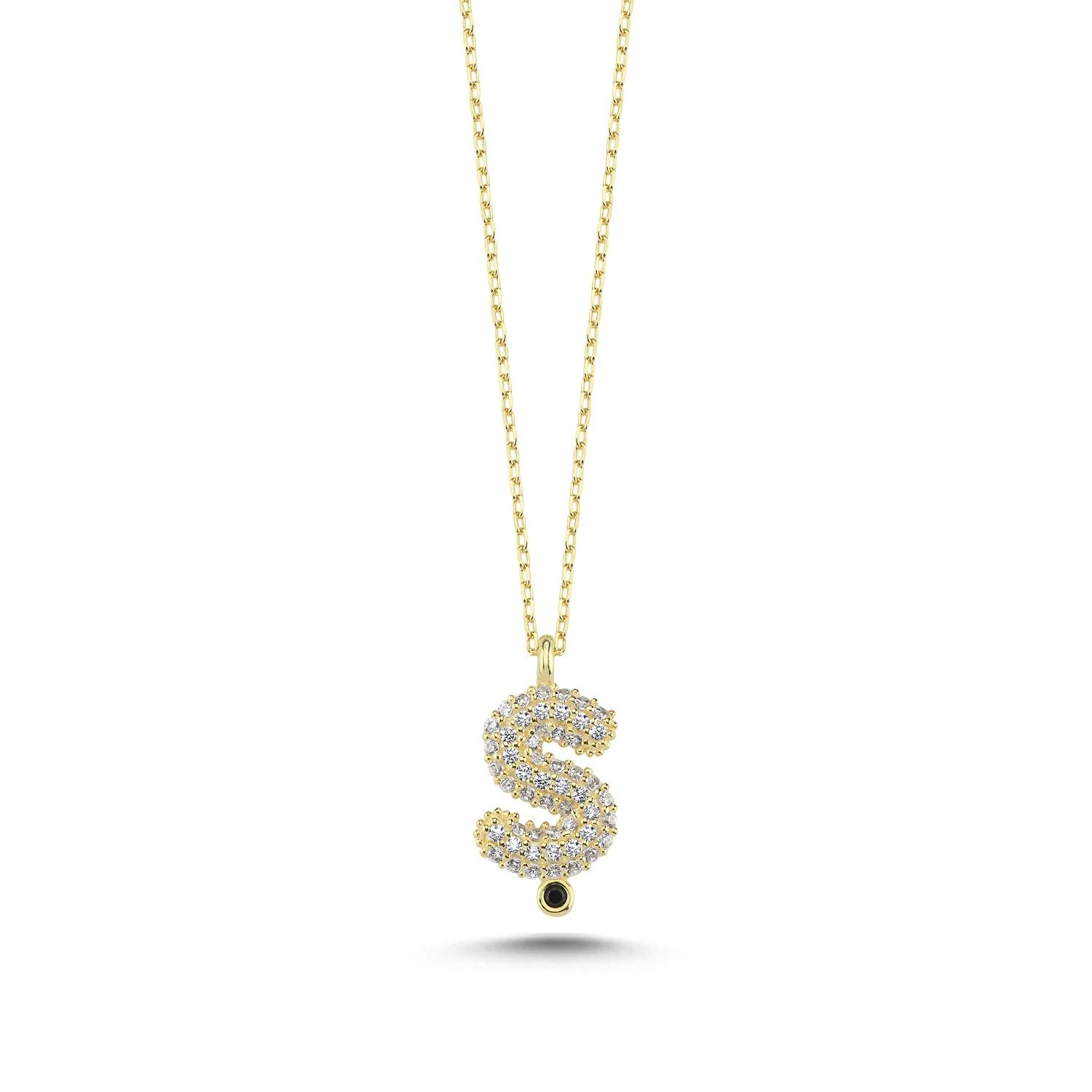 925 Ayar Gümüş Zirkon Taşlı 3 Boyutlu Balon Ş Harf Kolye