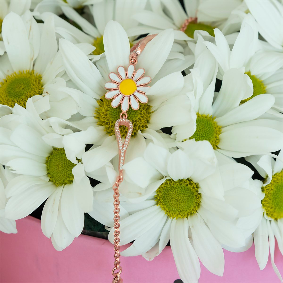 925 Ayar Kelepçe Model Papatya Bileklik Kadın Gümüş Bileklik