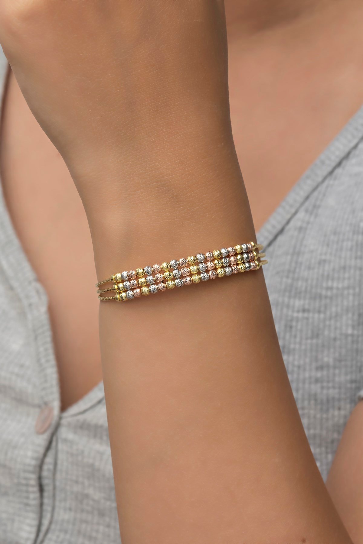 925 Ayar Minik Dorika Toplu 3 Sıra Bileklik Gümüş Bilezik