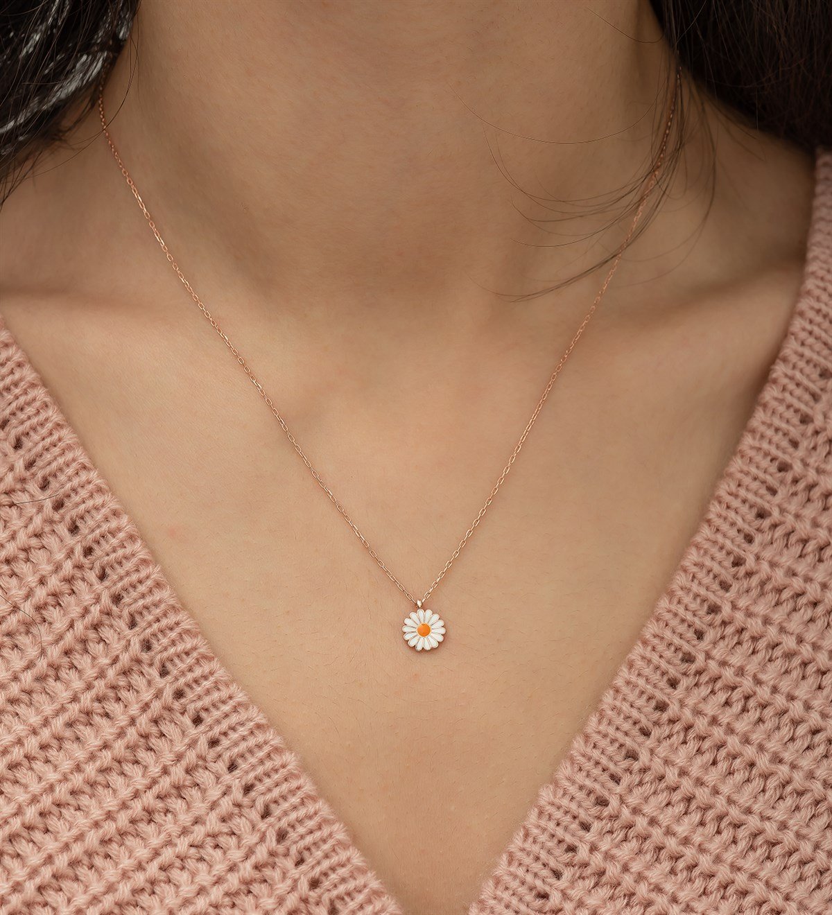 925 Ayar Minik Papatya Kadın Gümüş Kolye