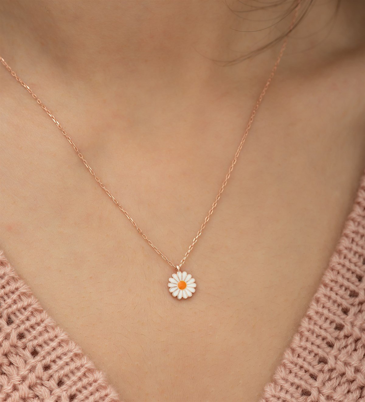 925 Ayar Minik Papatya Kadın Gümüş Kolye