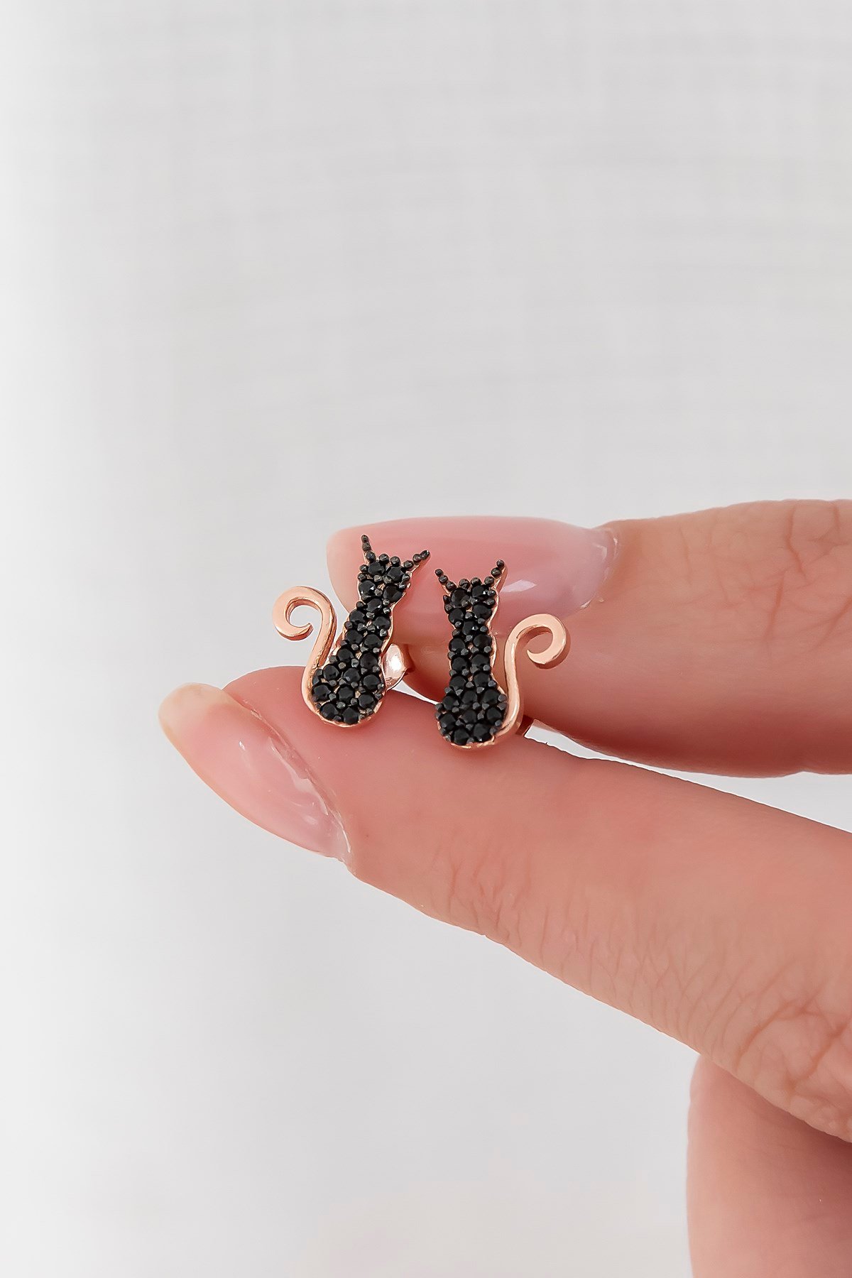 925 Ayar Minik Siyah Kedi Küpe Kadın Gümüş Küpe