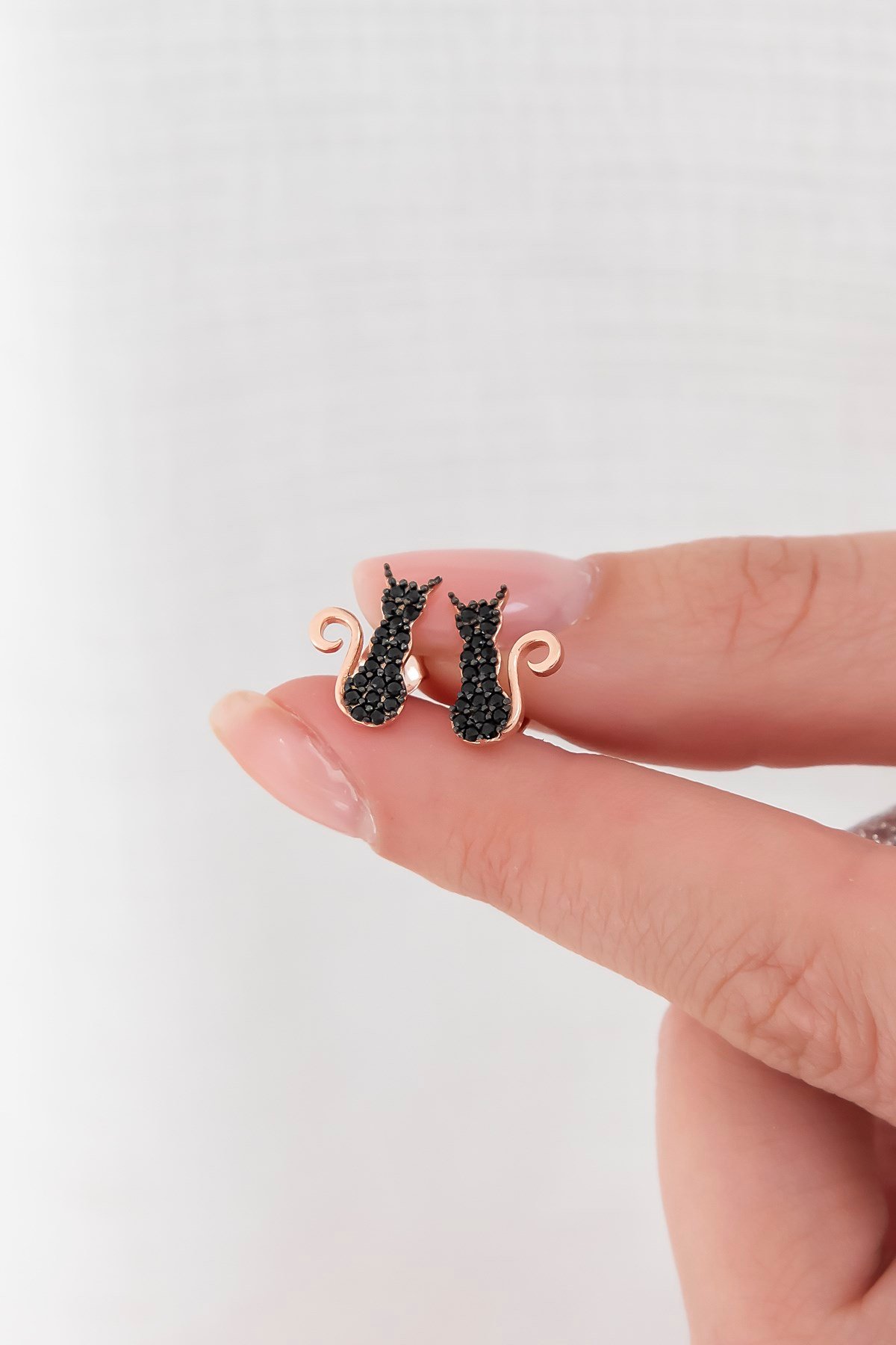 925 Ayar Minik Siyah Kedi Küpe Kadın Gümüş Küpe