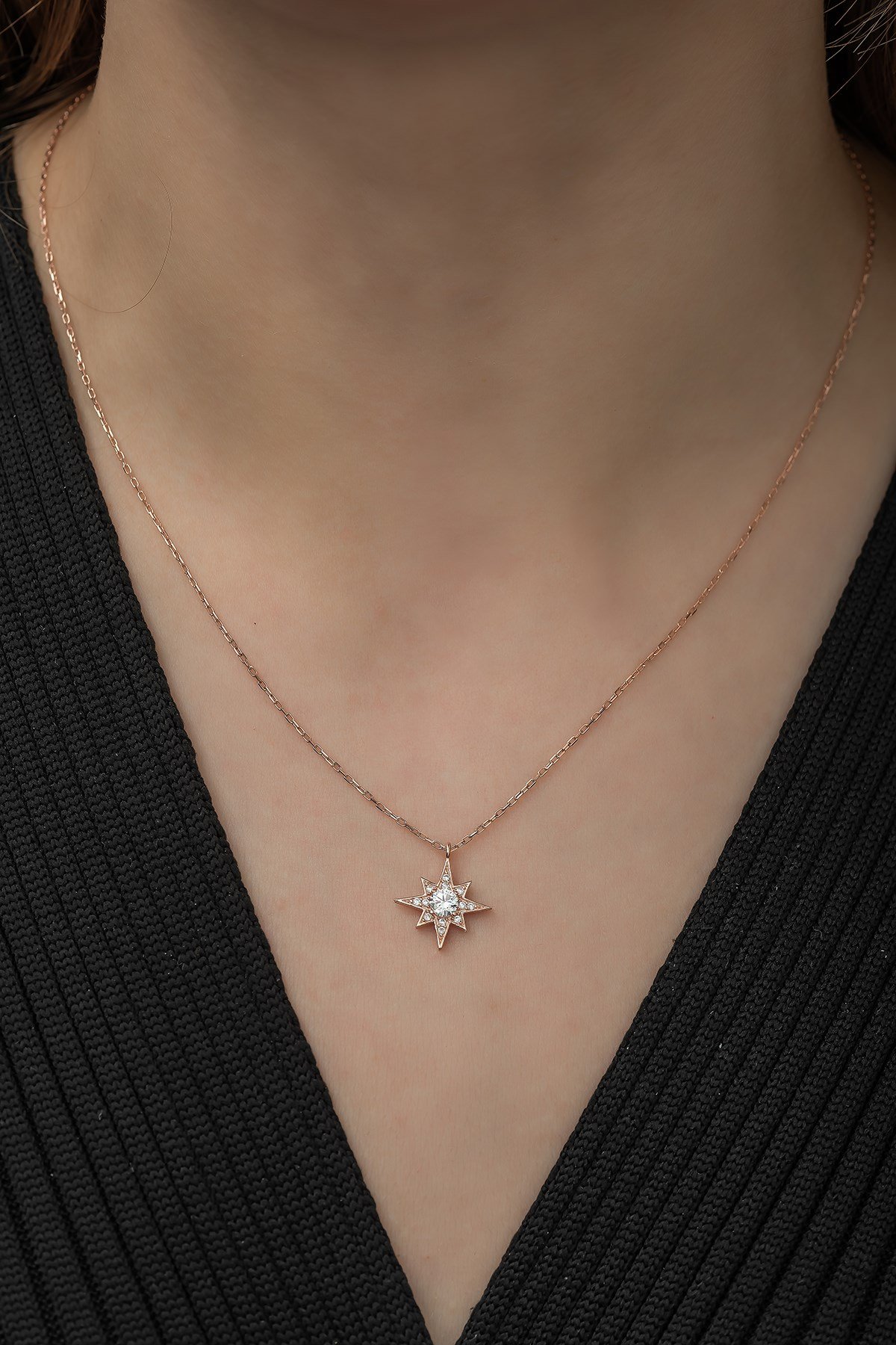 925 Ayar Minimal Tektaş Kutup Yıldızı Kolye Kadın Gümüş Kolye