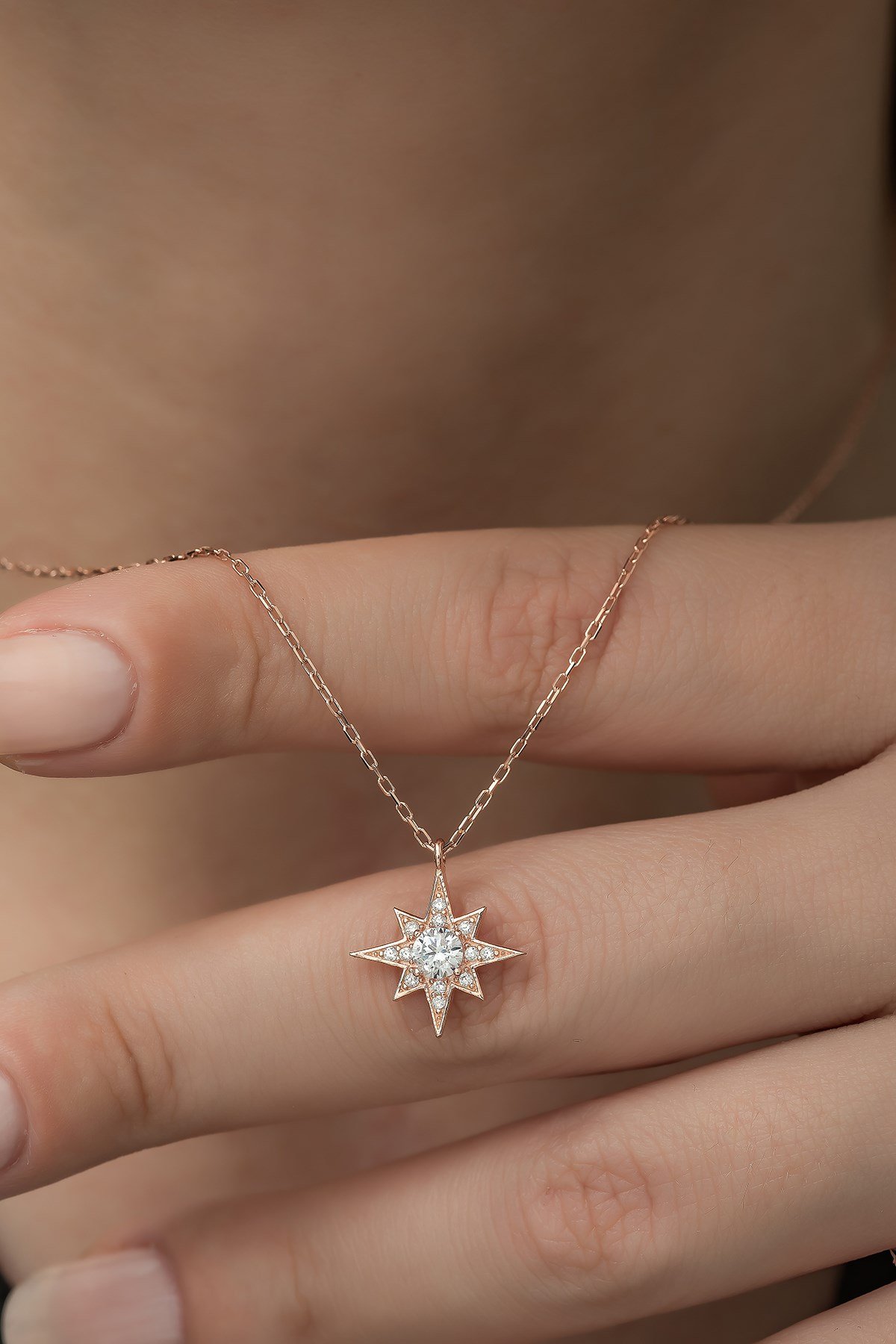 925 Ayar Minimal Tektaş Kutup Yıldızı Kolye Kadın Gümüş Kolye