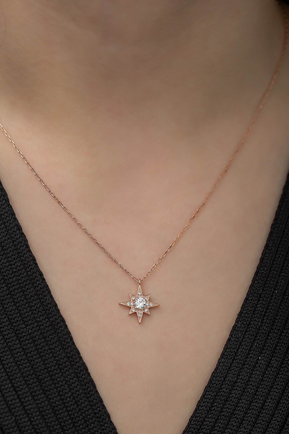 925 Ayar Minimal Tektaş Kutup Yıldızı Kolye Kadın Gümüş Kolye