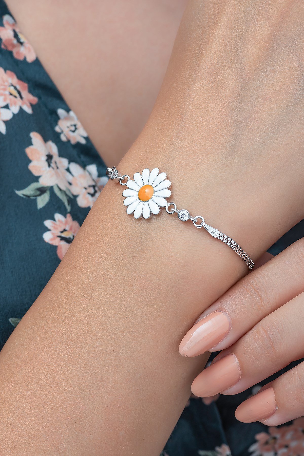 925 Ayar Papatya Kadın Gümüş Bileklik