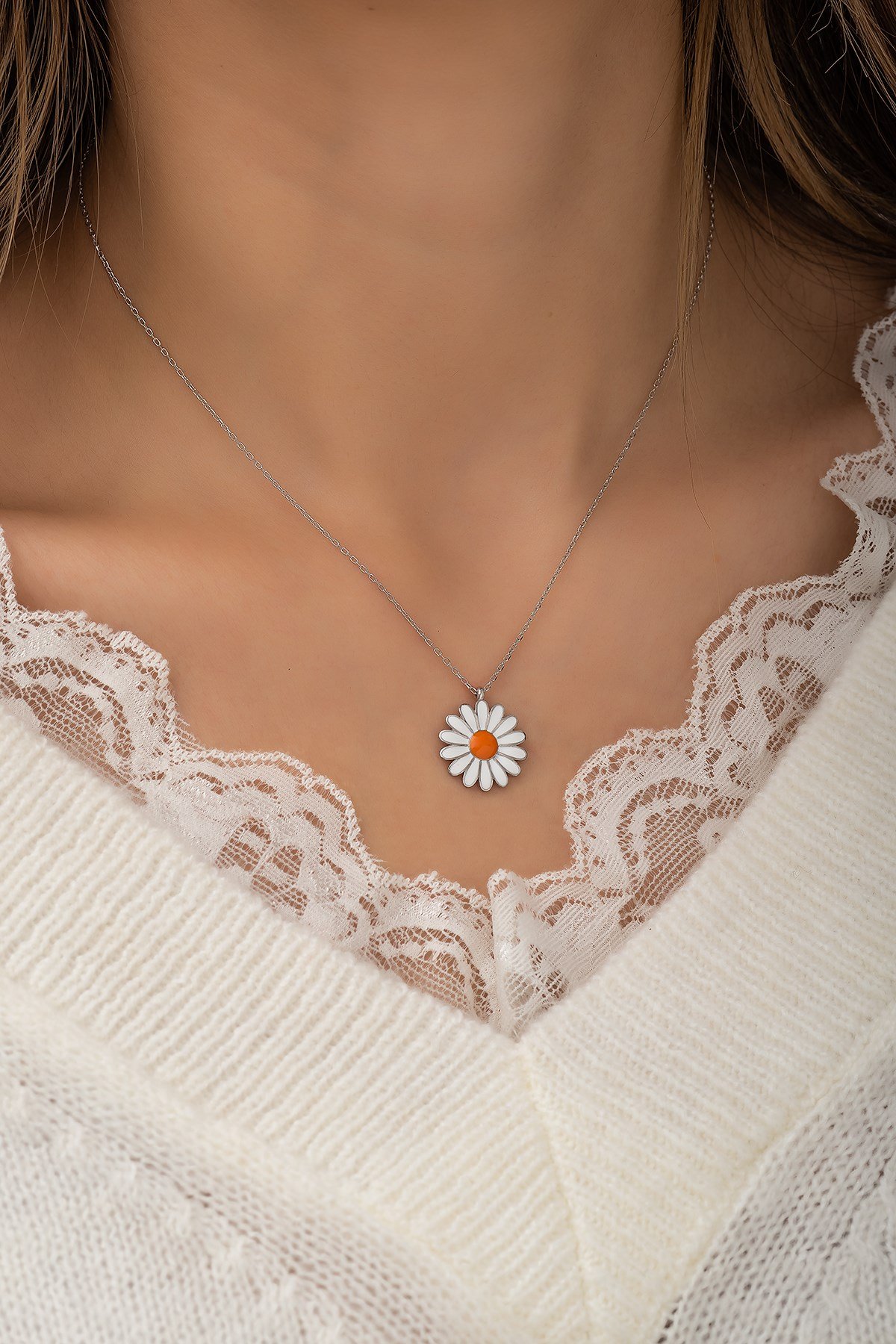 925 Ayar Papatya Kolye Kadın Gümüş Kolye 