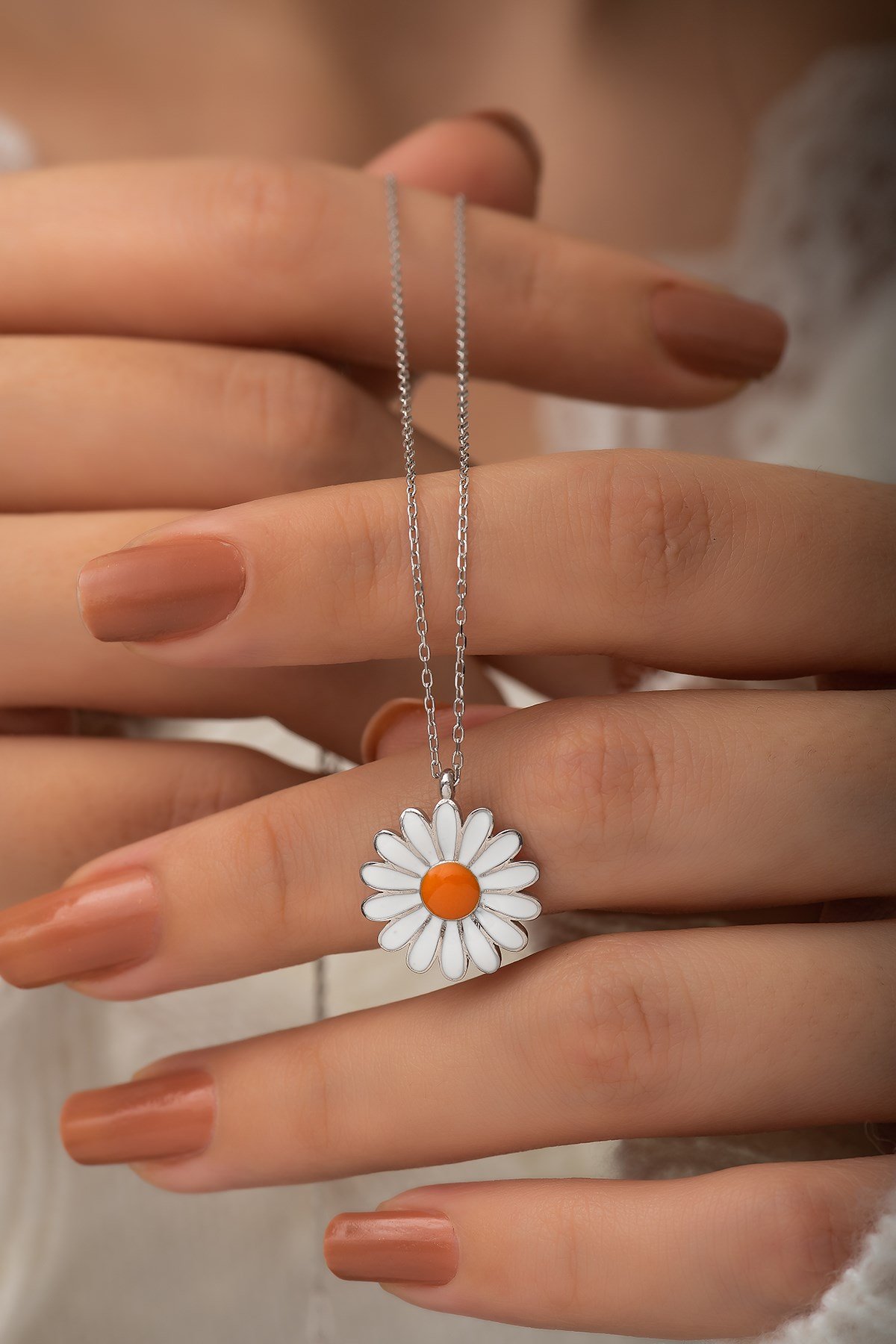 925 Ayar Papatya Kolye Kadın Gümüş Kolye 