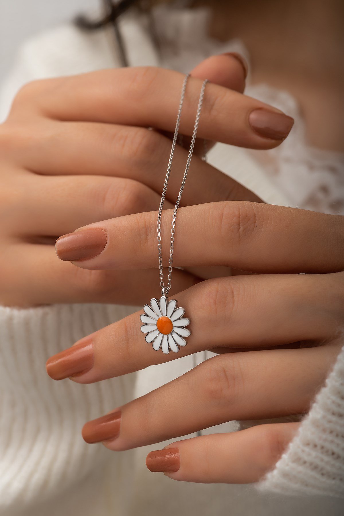 925 Ayar Papatya Kolye Kadın Gümüş Kolye 