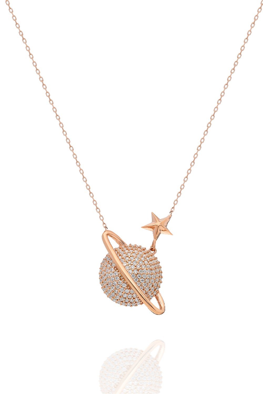 925 Ayar Rose Kaplama Gezegen Kolye Kadın Gümüş Kolye 