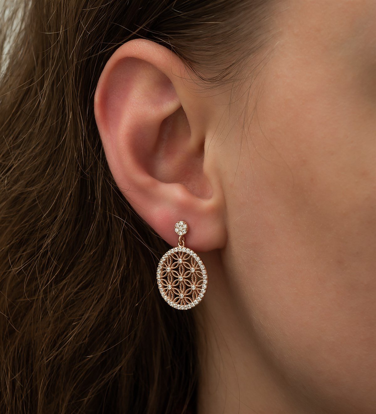 925 Ayar Rose Yaşam Çiçeği Küpe Kadın Gümüş Küpe