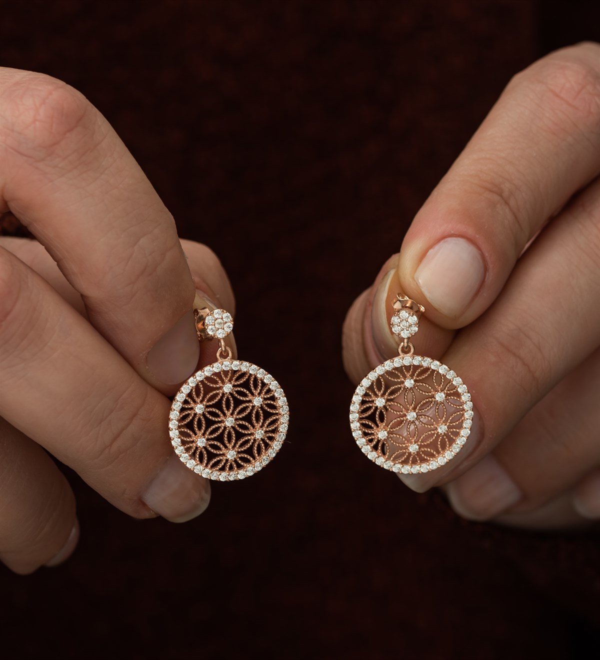 925 Ayar Rose Yaşam Çiçeği Küpe Kadın Gümüş Küpe